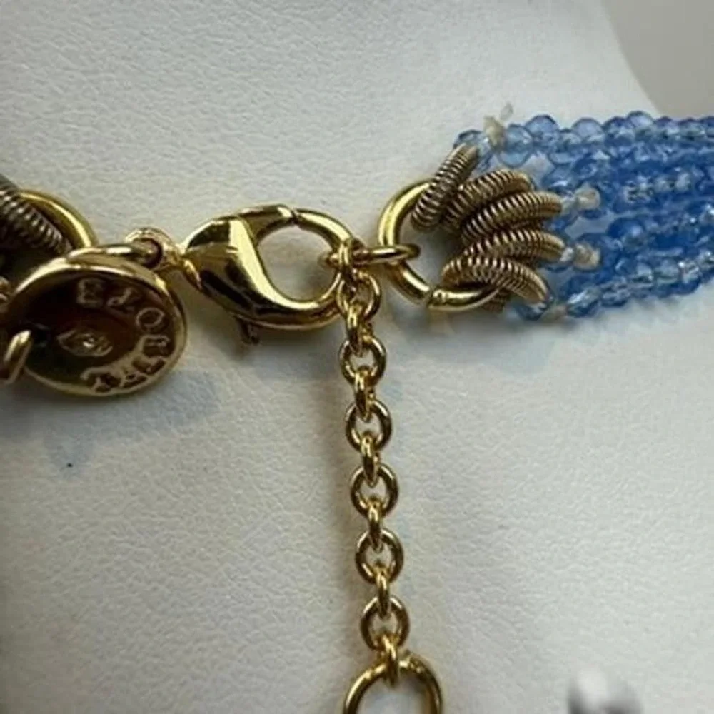 Talbots Gold Tone Necklace Glass Crystal Ombre Multi Strand Beaded Statement